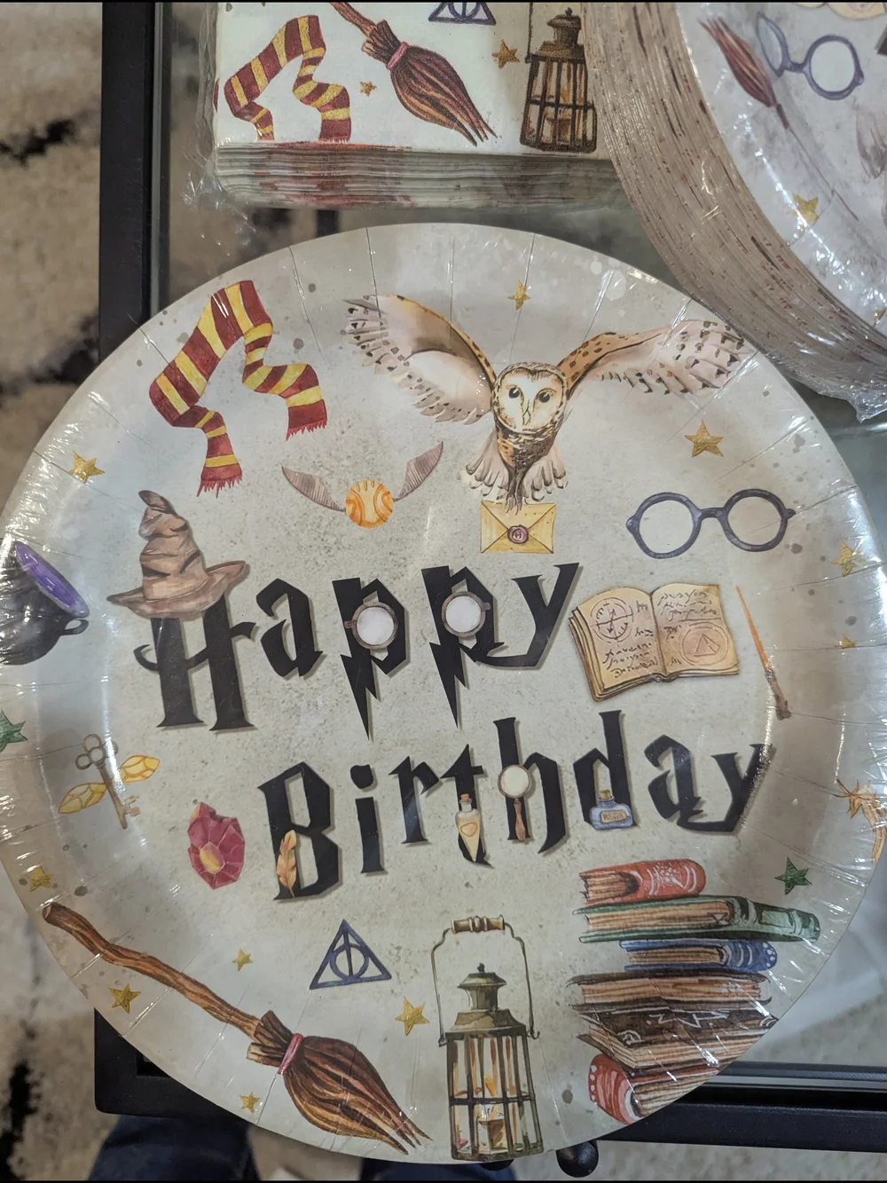 Happy Birthday Wizardry Party Plates and Napkins - White